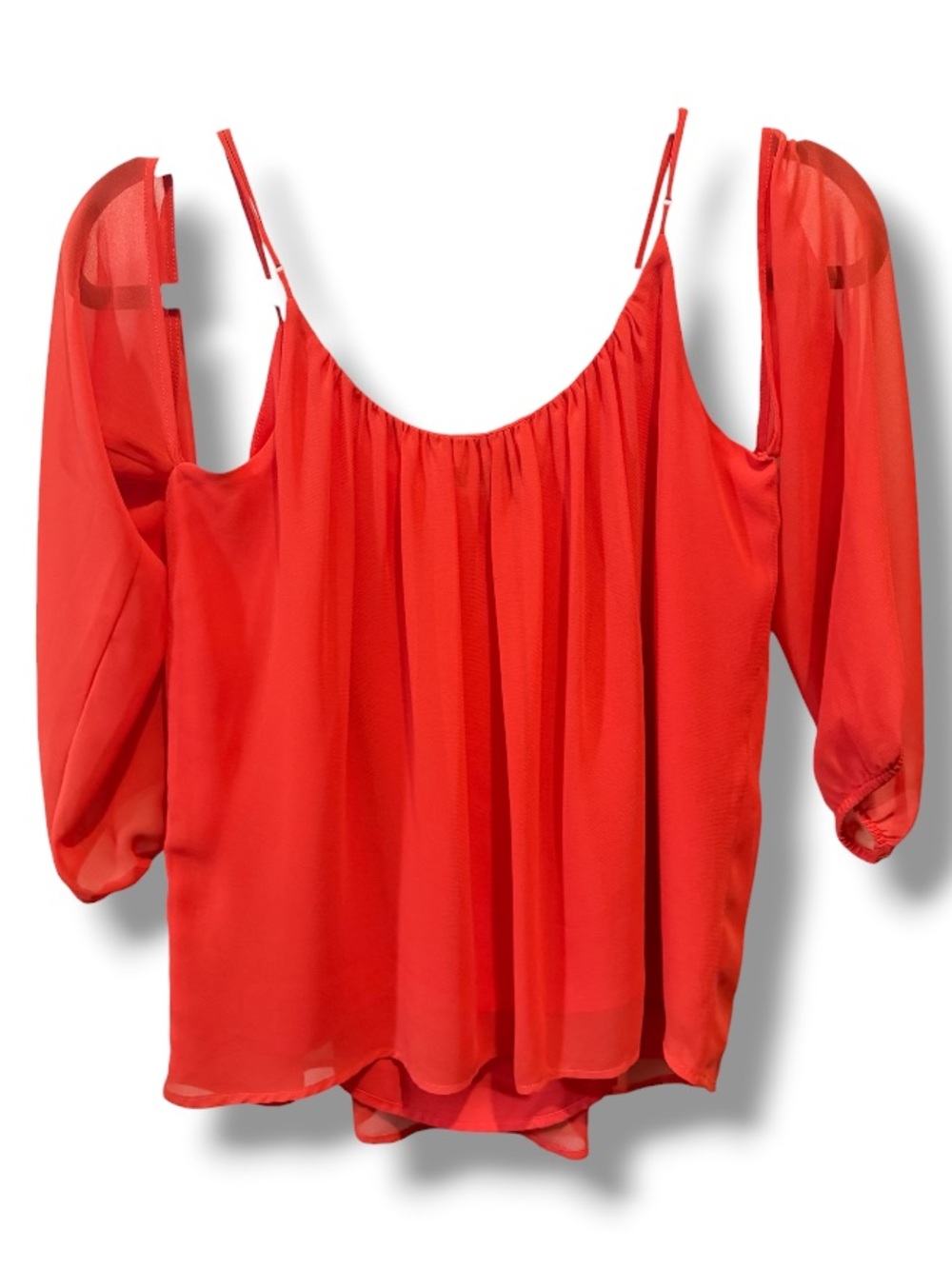 Express Women’s Red Sheer Dressy Flowy Cold-Shoulder Spaghetti Strap Blouse